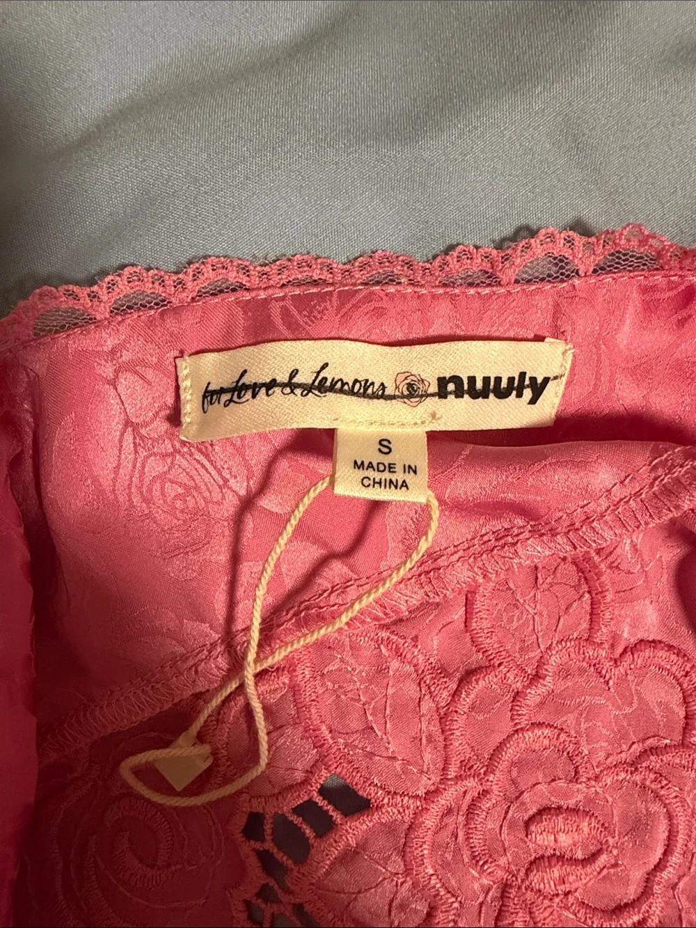 For Love & Lemons Pink Floral Lace Chemise with Rosette - Picture 4 of 5